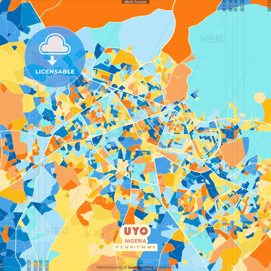 Uyo, Nigeria blue and orange vector art map template