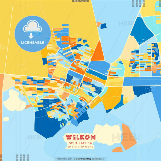 Welkom, South Africa blue and orange vector art map template