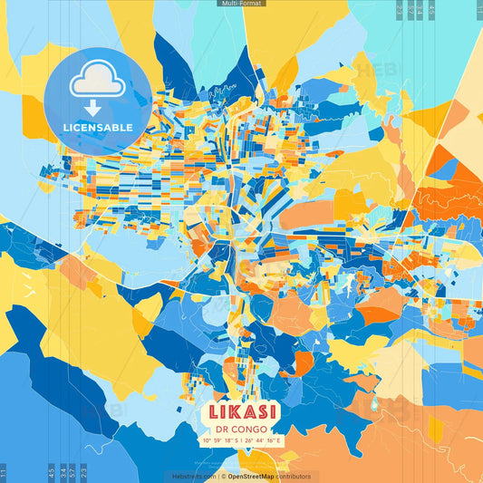 Likasi, DR Congo blue and orange vector art map template