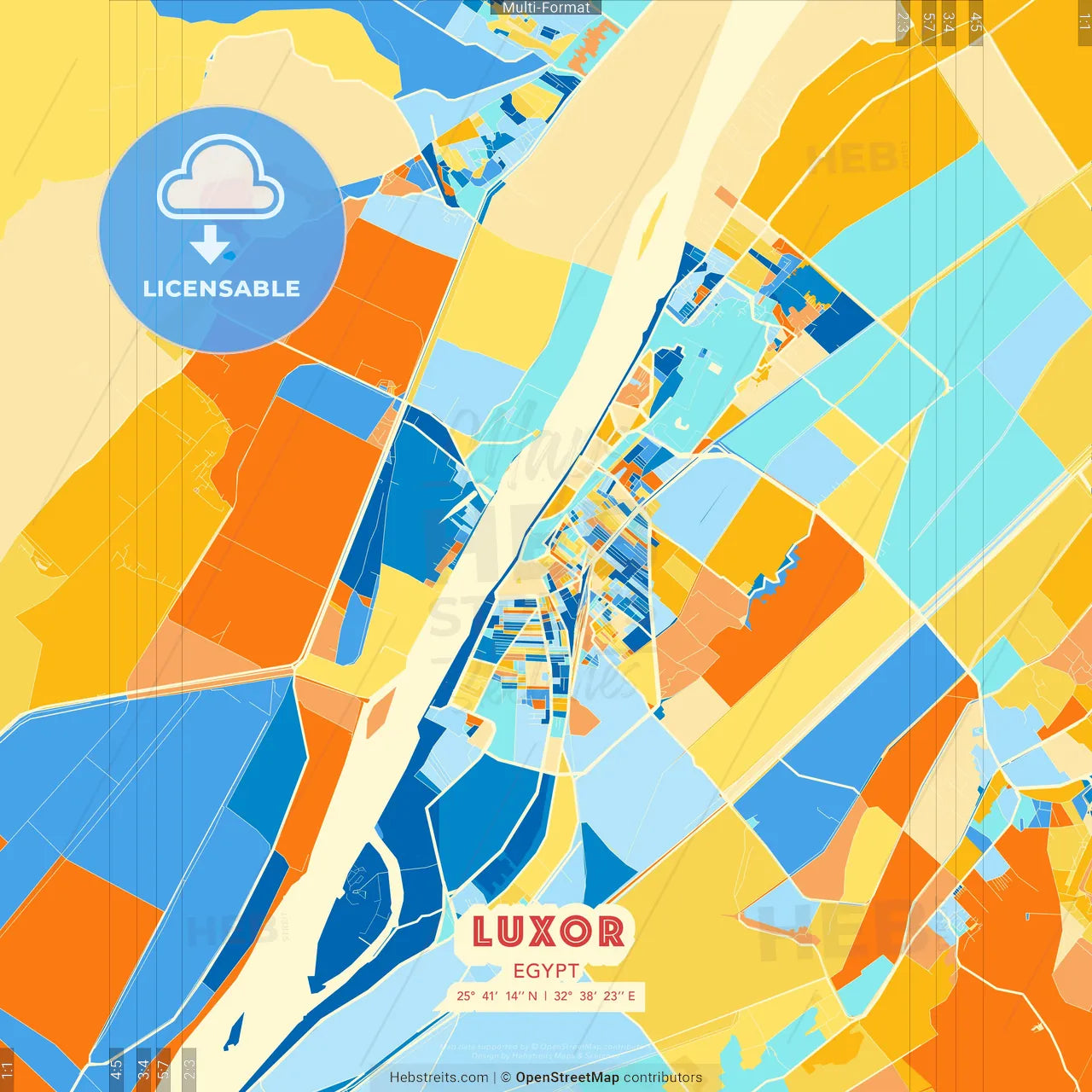 Luxor, Egypt blue and orange vector art map template