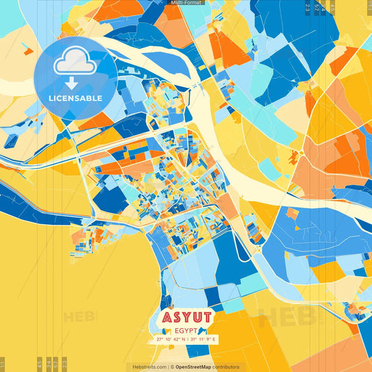 Asyut, Egypt blue and orange vector art map template