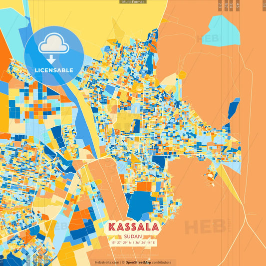Kassala, Sudan blue and orange vector art map template
