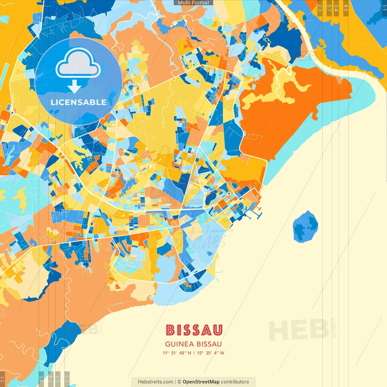 Bissau, Guinea Bissau blue and orange vector art map template