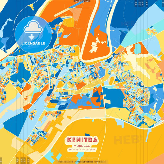 Kenitra, Morocco blue and orange vector art map template