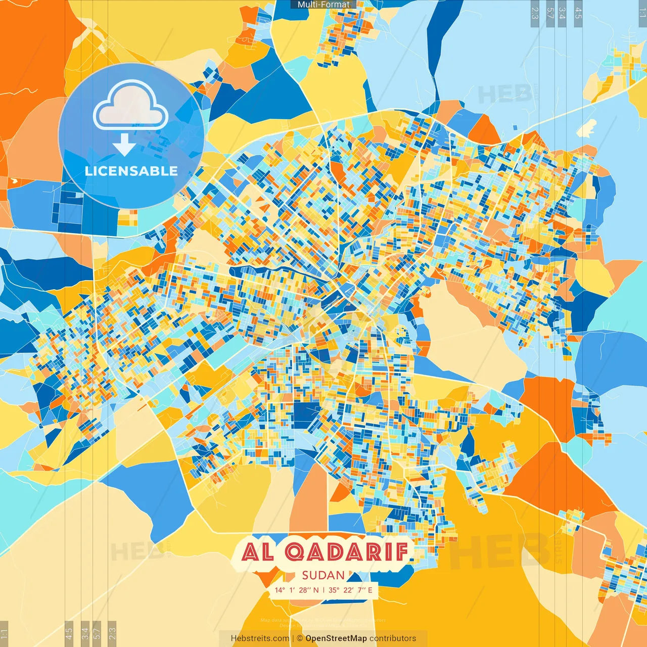 Al Qadarif, Sudan blue and orange vector art map template