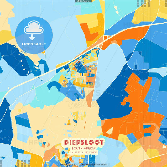 Diepsloot, South Africa blue and orange vector art map template