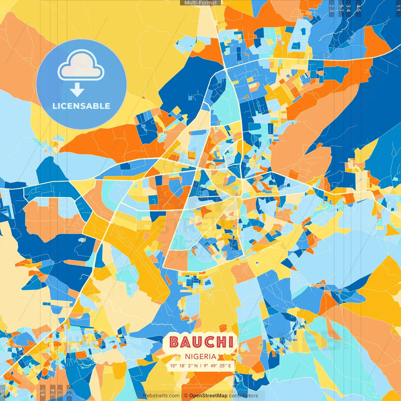 Bauchi, Nigeria blue and orange vector art map template