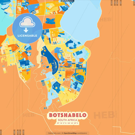 Botshabelo, South Africa blue and orange vector art map template