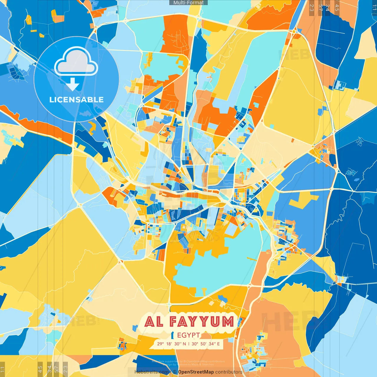 Al Fayyum, Egypt blue and orange vector art map template