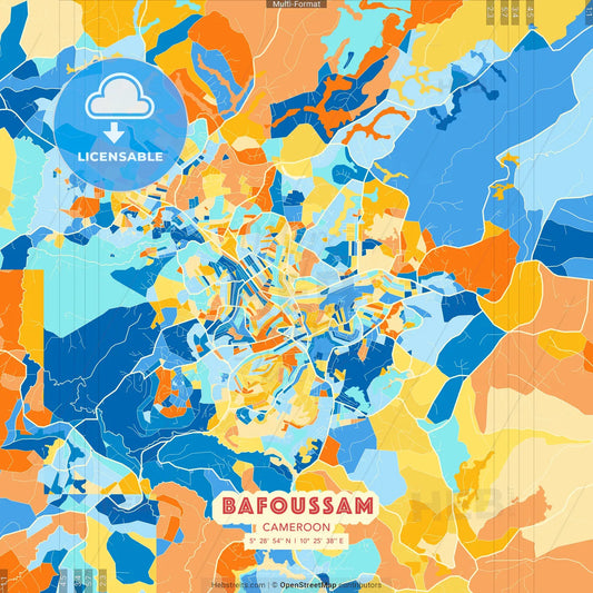 Bafoussam, Cameroon blue and orange vector art map template