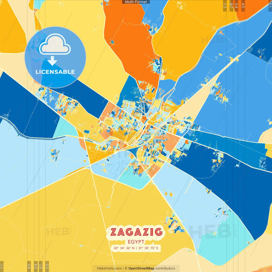 Zagazig, Egypt blue and orange vector art map template
