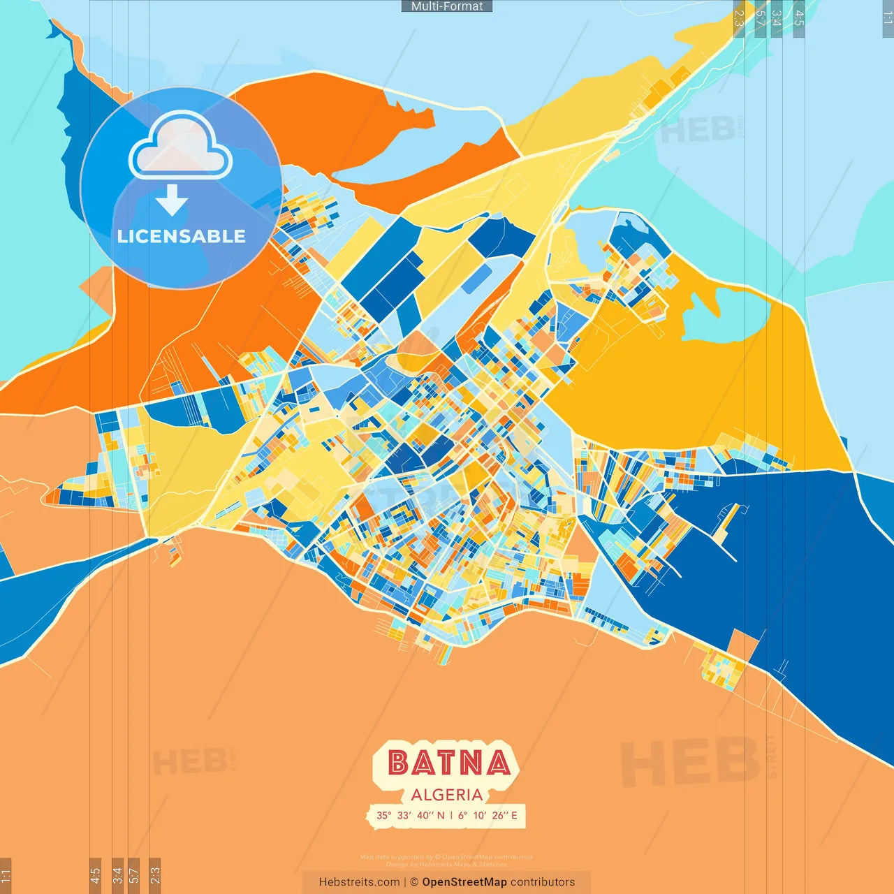 Batna, Algeria blue and orange vector art map template