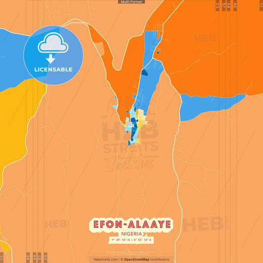 Efon-Alaaye, Nigeria blue and orange vector art map template
