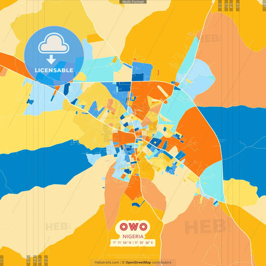 Owo, Nigeria blue and orange vector art map template