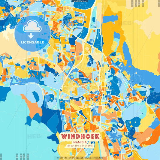 Windhoek, Namibia blue and orange vector art map template
