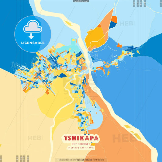 Tshikapa, DR Congo blue and orange vector art map template