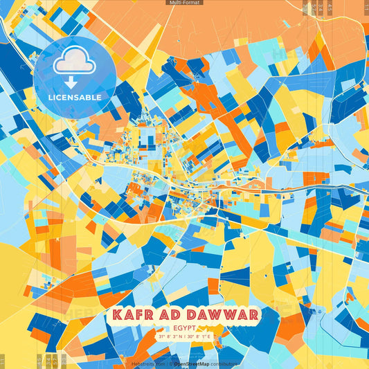 Kafr ad Dawwar, Egypt blue and orange vector art map template