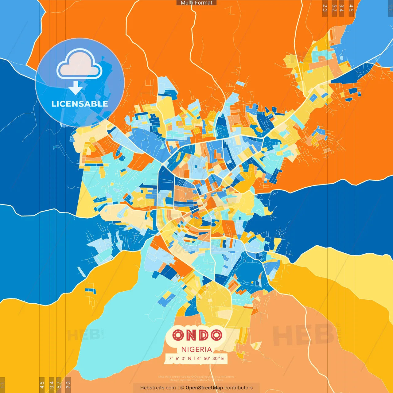 Ondo, Nigeria blue and orange vector art map template