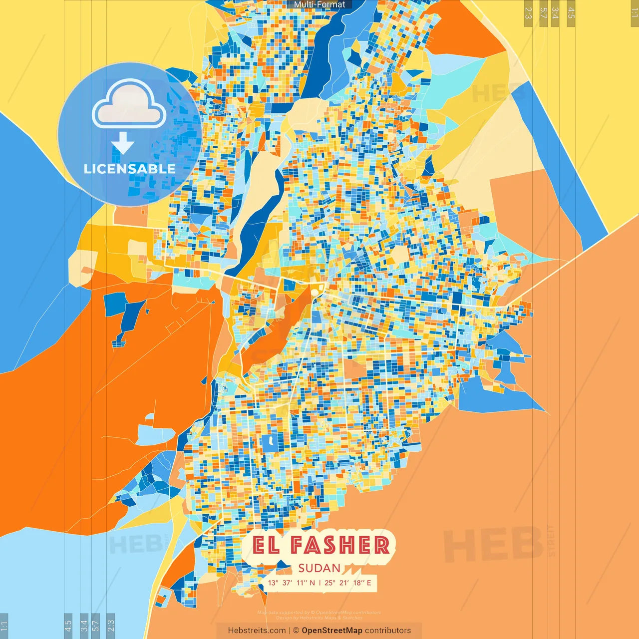 El Fasher, Sudan blue and orange vector art map template