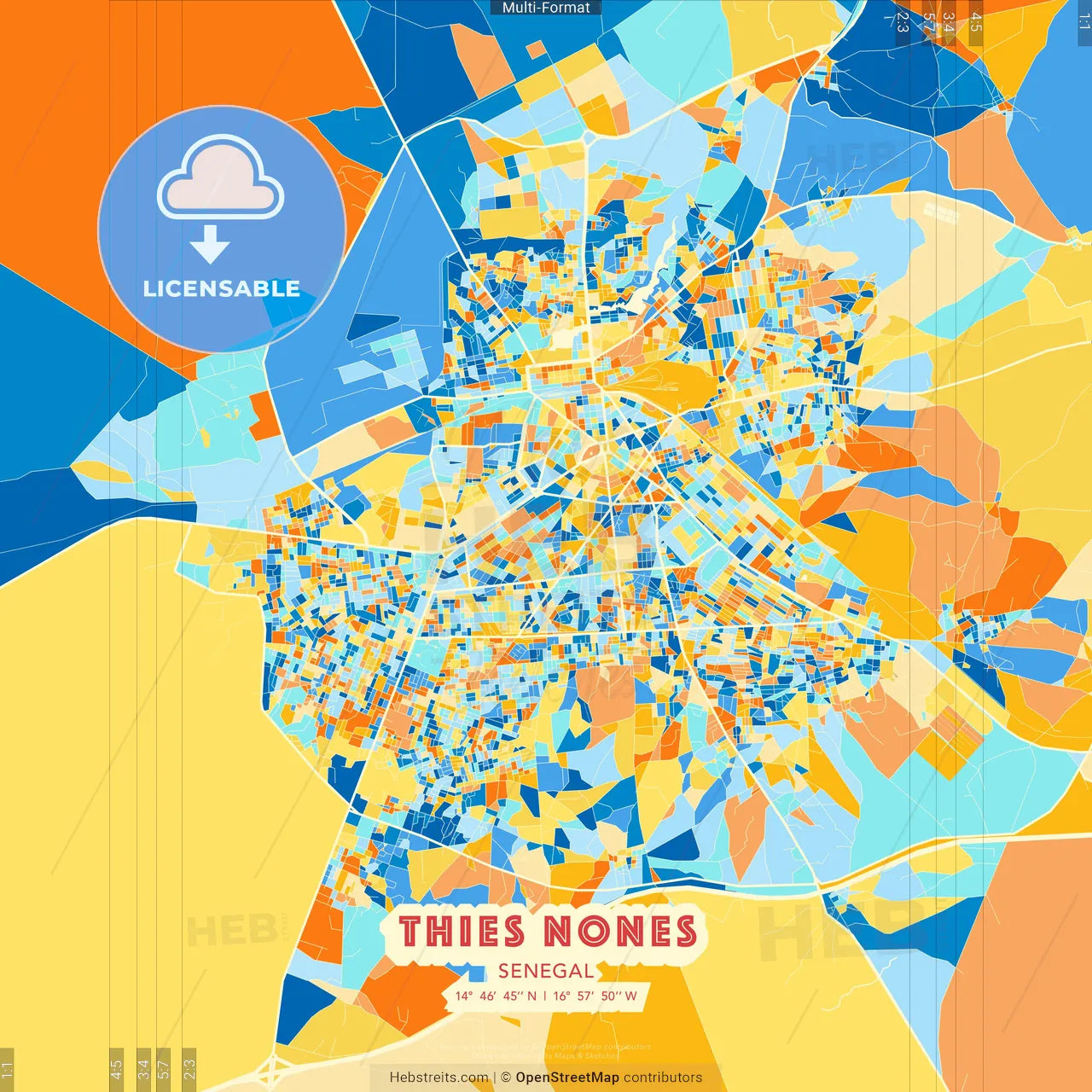 Thies Nones, Senegal blue and orange vector art map template