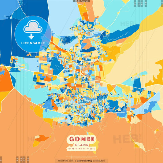Gombe, Nigeria blue and orange vector art map template