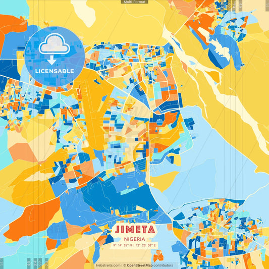 Jimeta, Nigeria blue and orange vector art map template