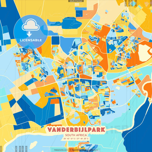 Vanderbijlpark, South Africa blue and orange vector art map template