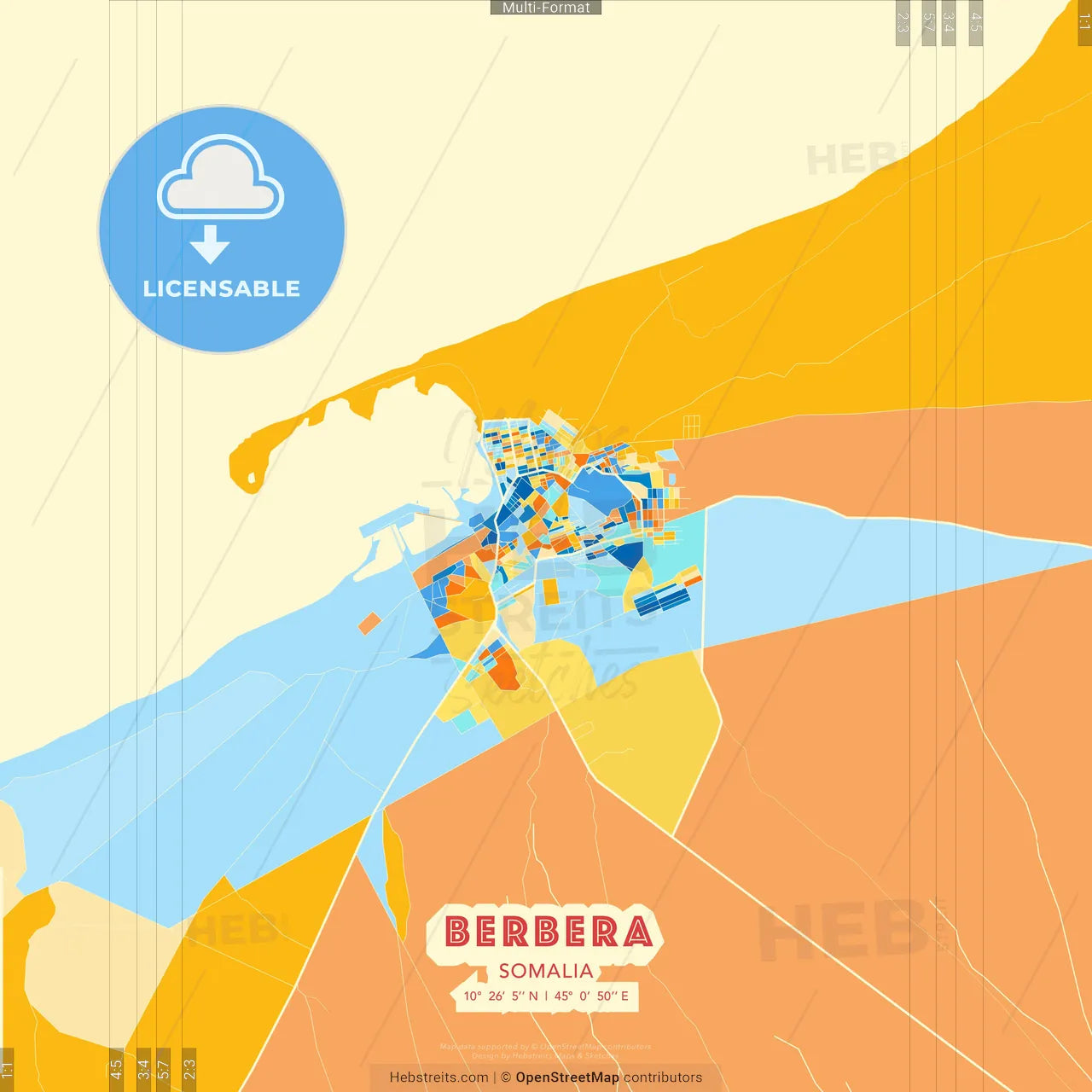 Berbera, Somalia blue and orange vector art map template