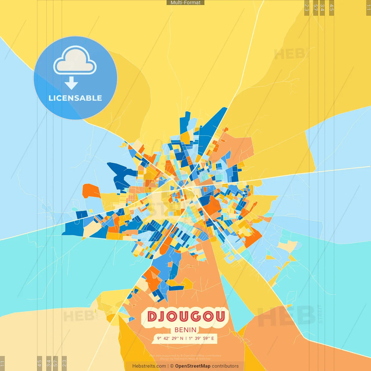 Djougou, Benin blue and orange vector art map template