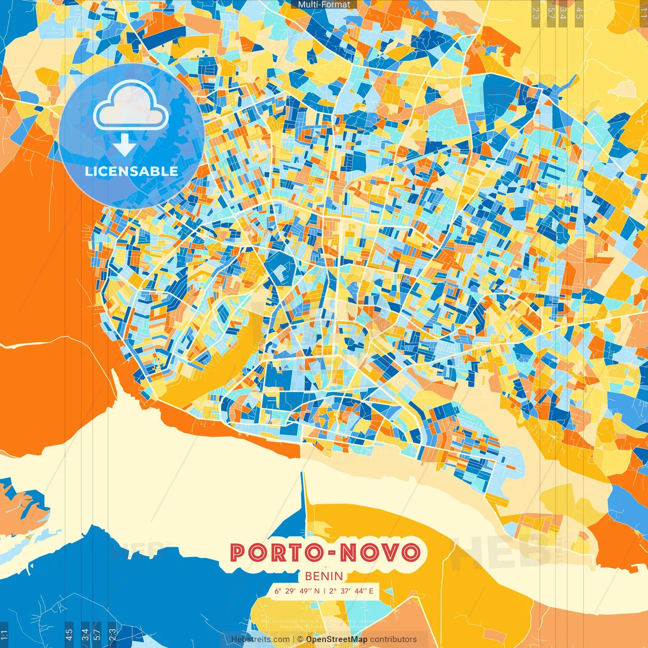 Porto-Novo, Benin blue and orange vector art map template