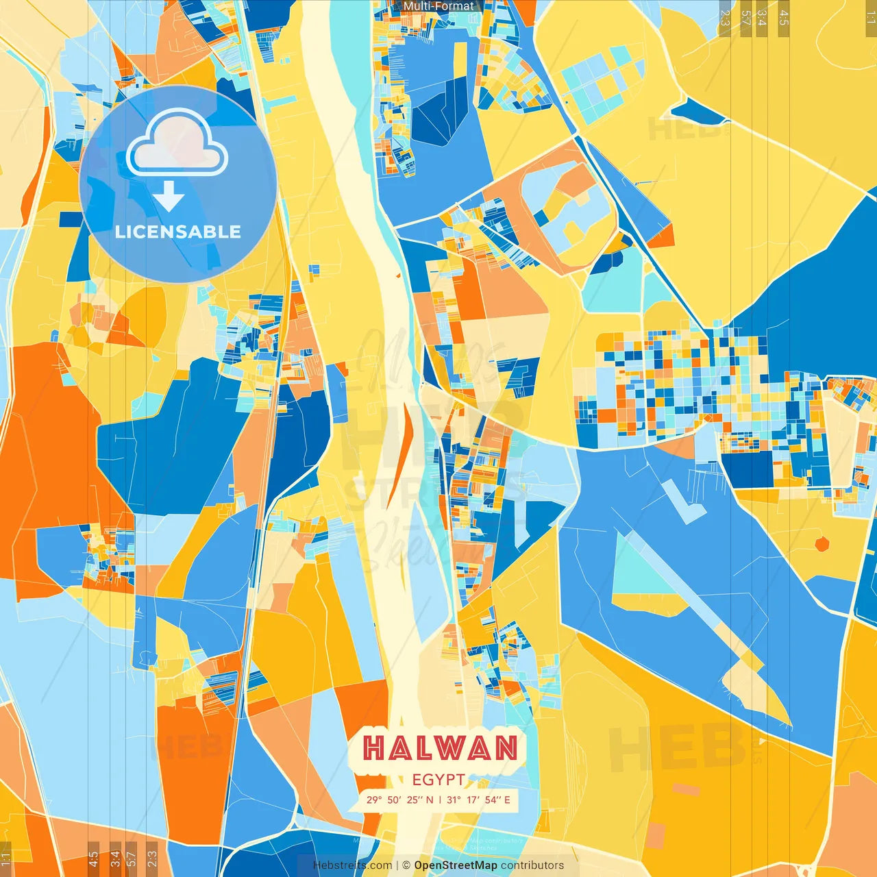 Halwan, Egypt blue and orange vector art map template