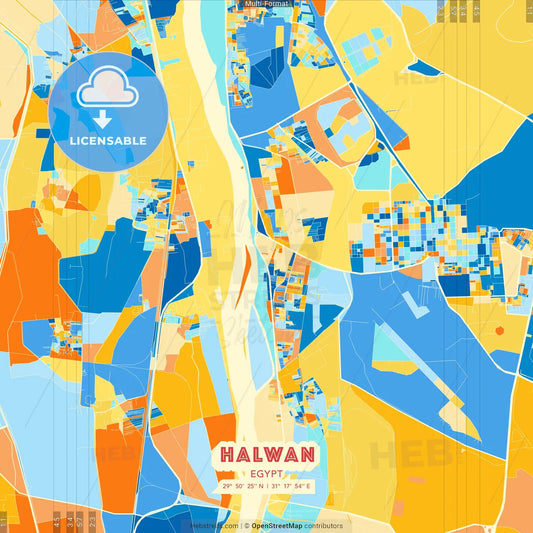 Halwan, Egypt blue and orange vector art map template