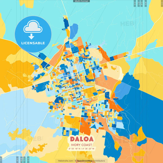 Daloa, Ivory Coast blue and orange vector art map template