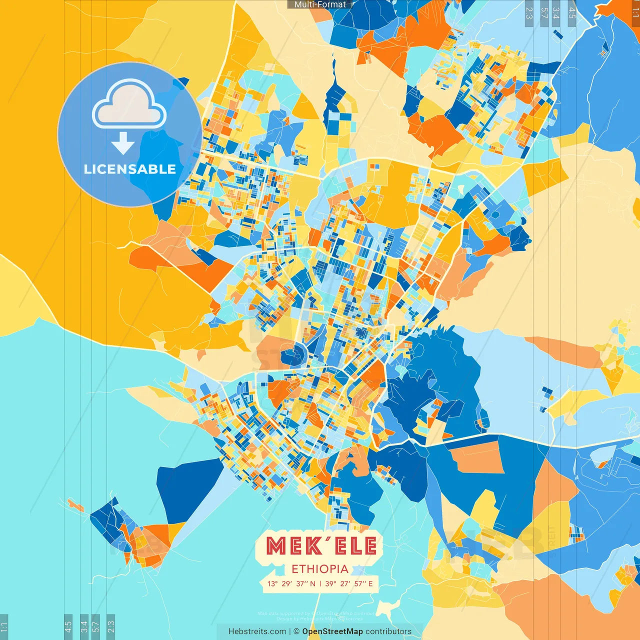 Mek´ele, Ethiopia blue and orange vector art map template