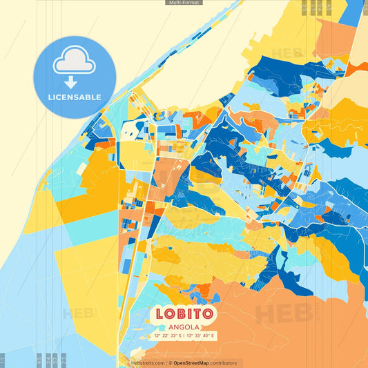 Lobito, Angola blue and orange vector art map template