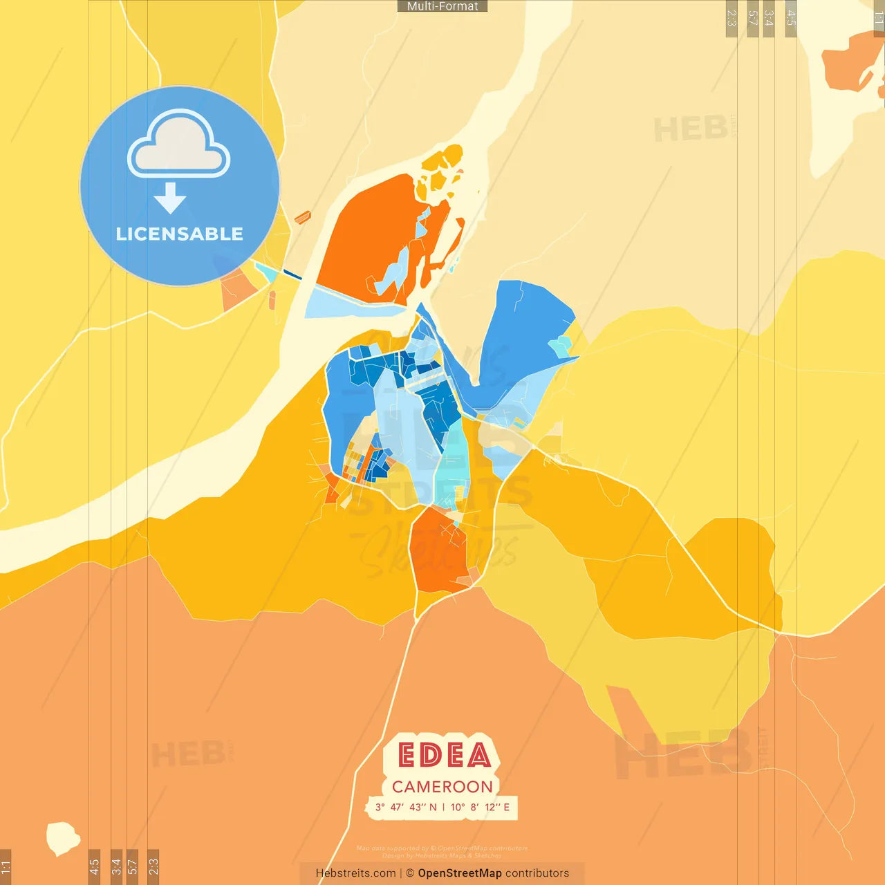 Edea, Cameroon blue and orange vector art map template