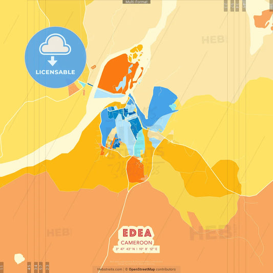 Edea, Cameroon blue and orange vector art map template