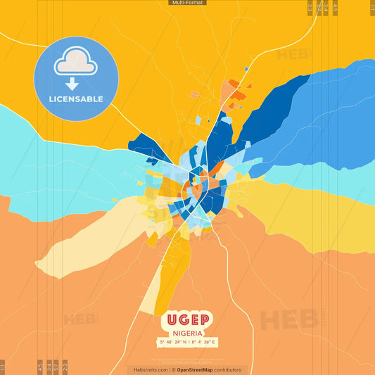 Ugep, Nigeria blue and orange vector art map template