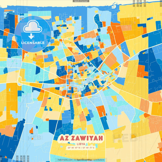 Az Zawiyah, Libya blue and orange vector art map template