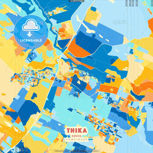 Thika, Kenya blue and orange vector art map template