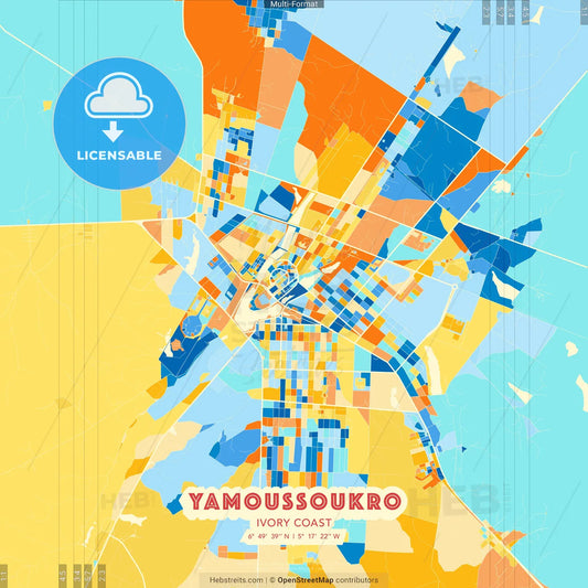 Yamoussoukro, Ivory Coast blue and orange vector art map template