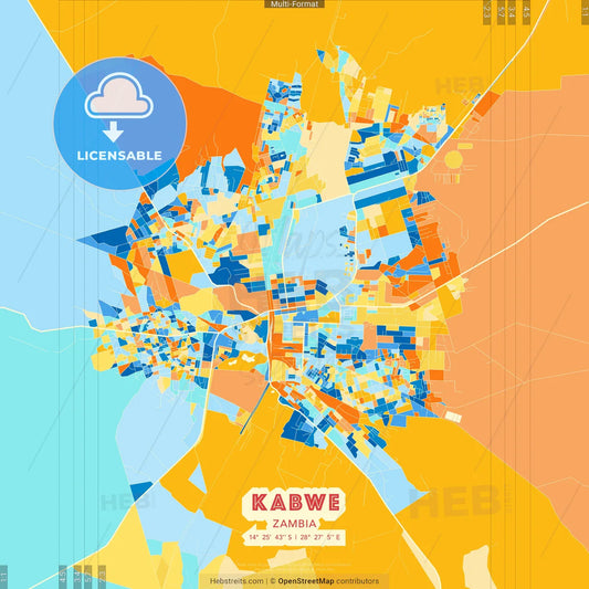 Kabwe, Zambia blue and orange vector art map template