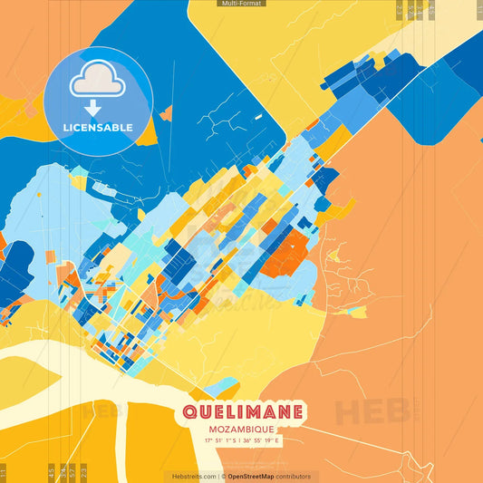 Quelimane, Mozambique blue and orange vector art map template