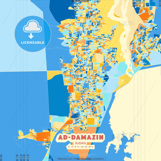 Ad-Damazin, Sudan blue and orange vector art map template