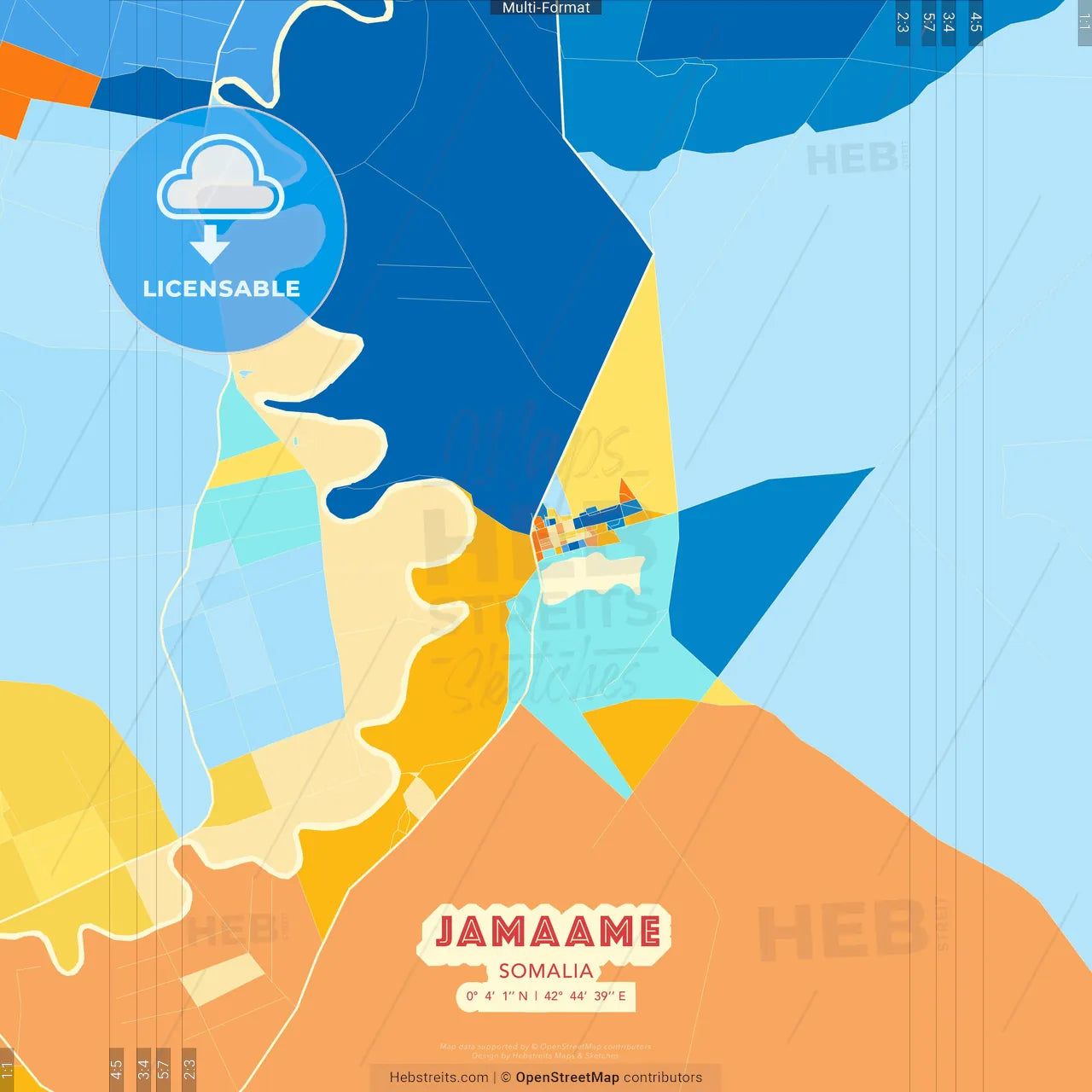Jamaame, Somalia blue and orange vector art map template