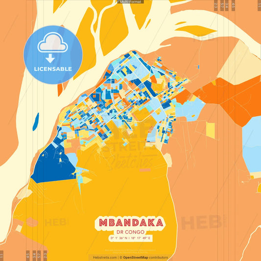 Mbandaka, DR Congo blue and orange vector art map template
