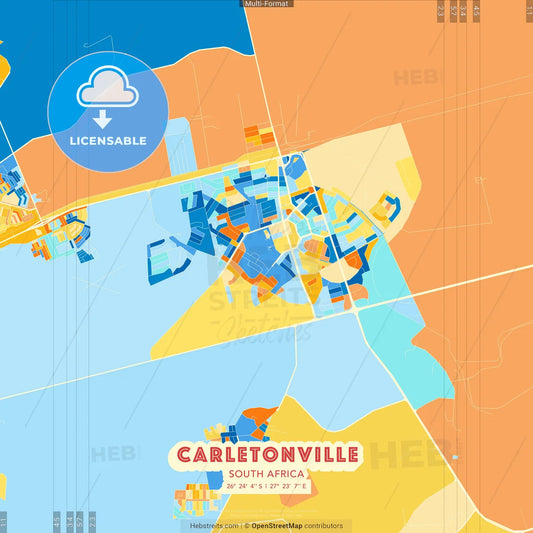 Carletonville, South Africa blue and orange vector art map template