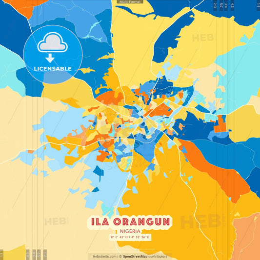 Ila Orangun, Nigeria blue and orange vector art map template