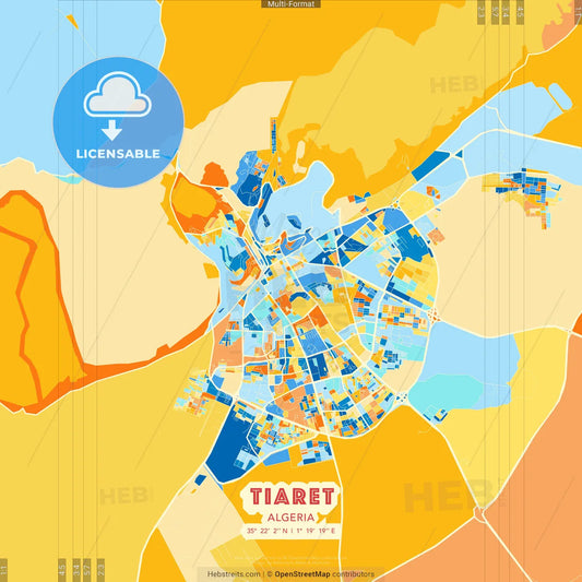 Tiaret, Algeria blue and orange vector art map template
