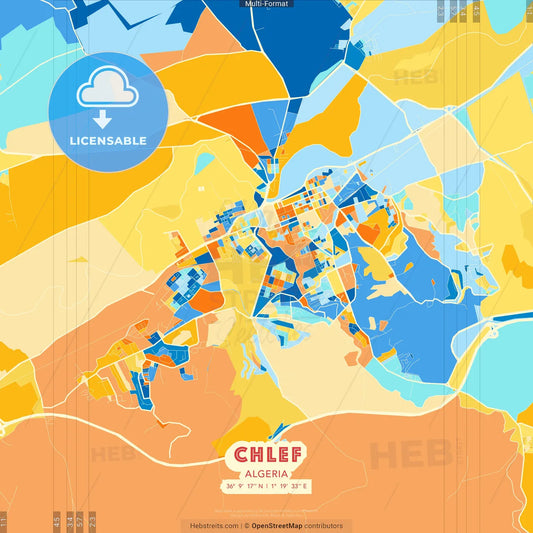 Chlef, Algeria blue and orange vector art map template